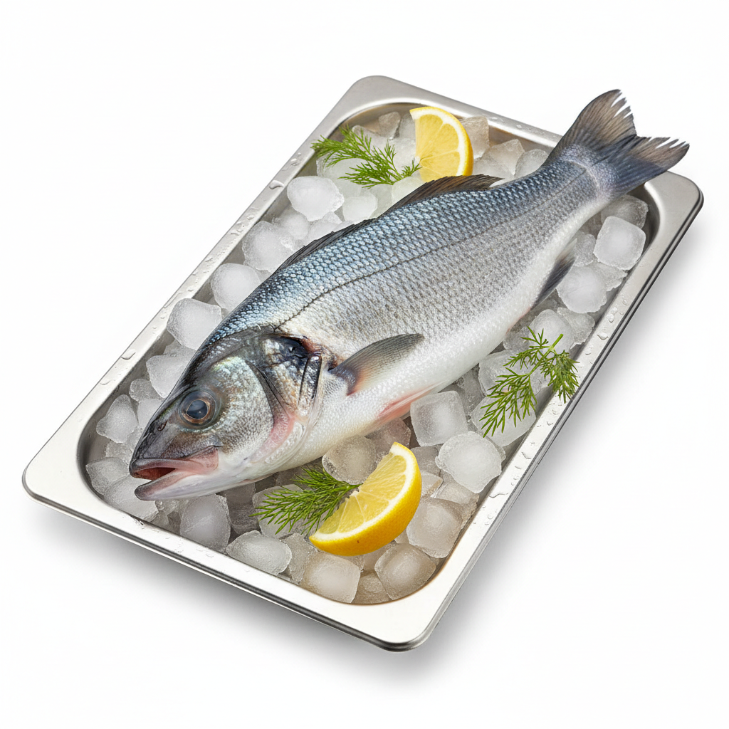 Fresh Whole Sea Bass on ice